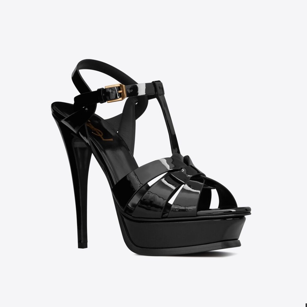 YSL Yves Saint Laurent TRIBUTE PLATFORM SANDALS IN PATENT LEATHER